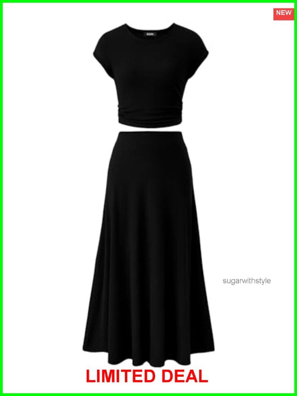 Ribbed Knit 2 Piece Skirt Set Ruched Crop Top Midi Skirt Summer Outfit